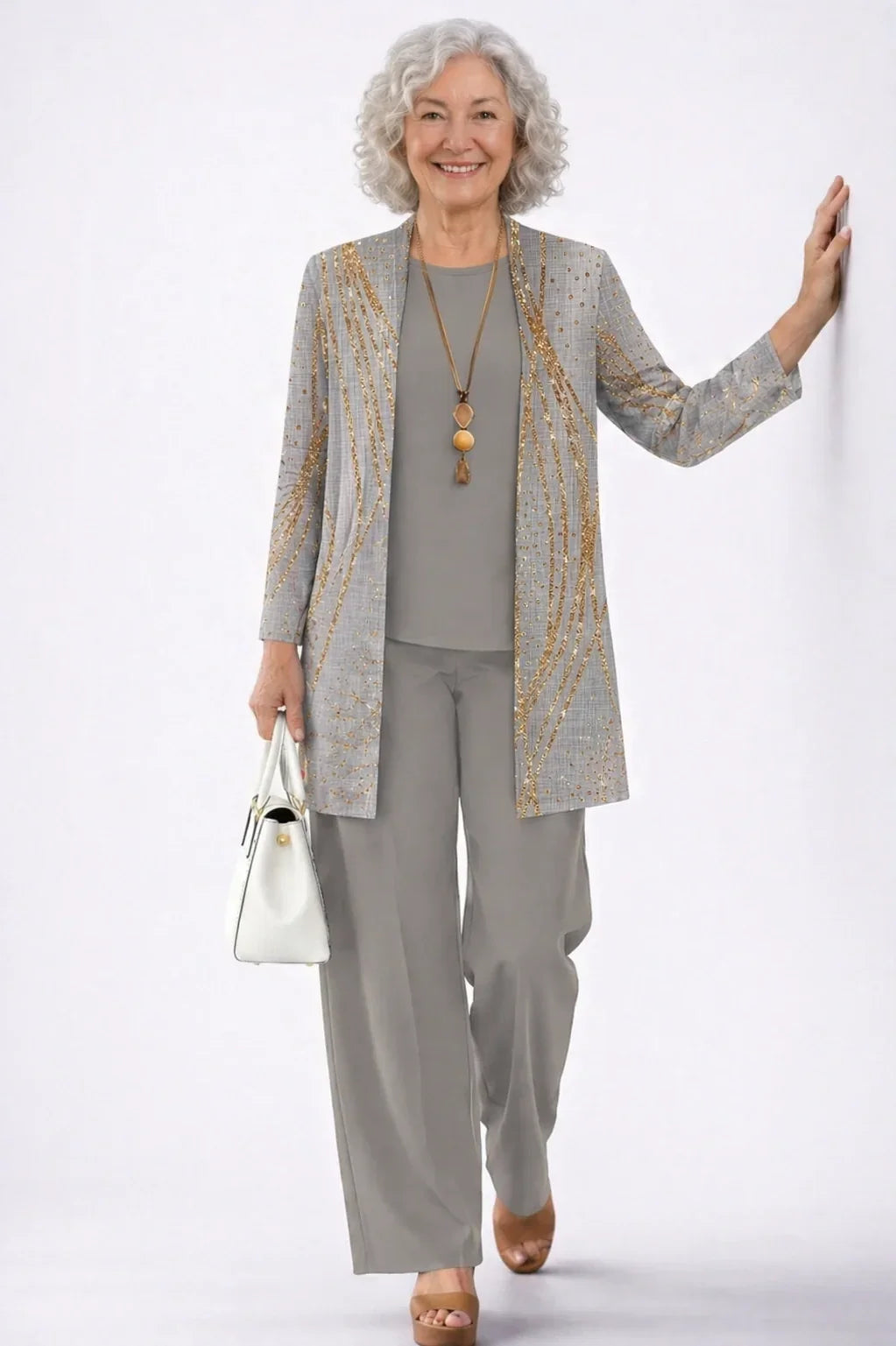 Azura | Dove Gray and Gold Three-Piece Set
