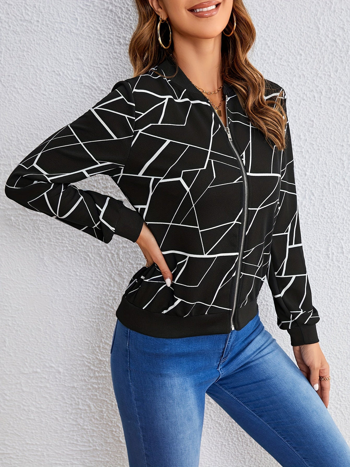 Evalaine™ | Geometric Zipper Jacket for Women