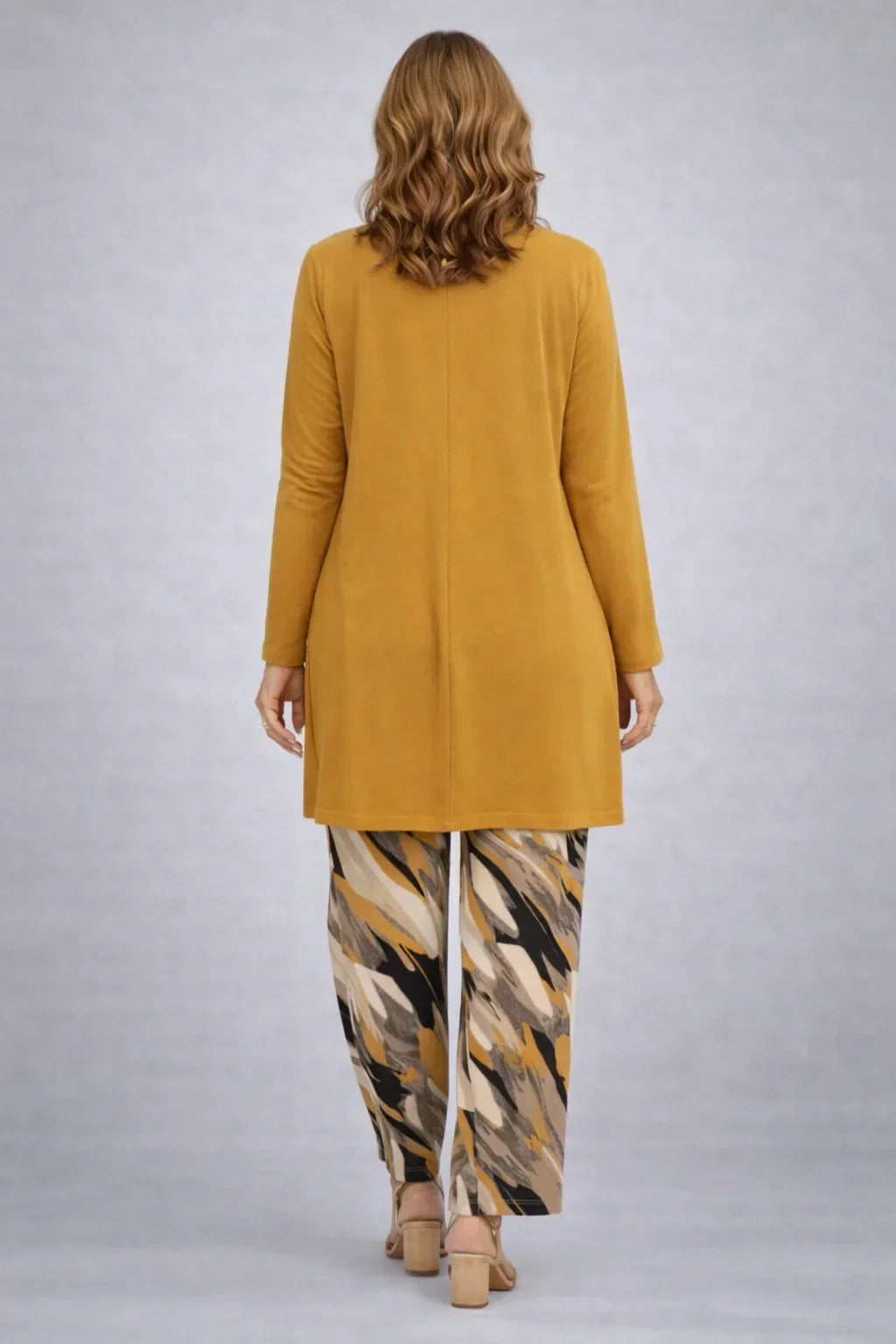 Honora | Mustard Three-Piece Set with Printed Pants