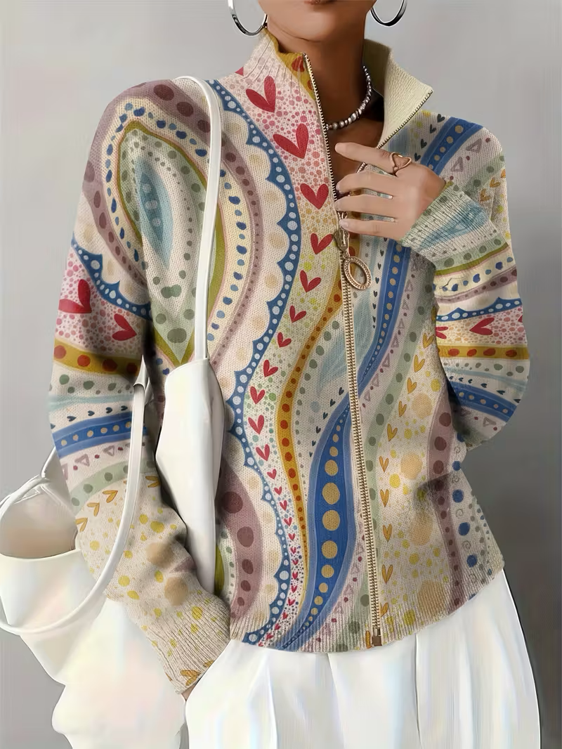 WILHELMINA | PAINTED PAISLEY ZIP CARDIGAN