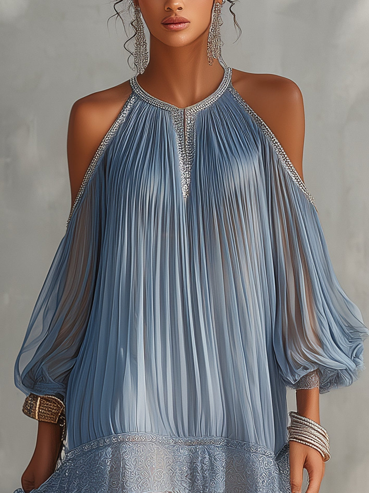 Celeste | Blue Off-Shoulder Mini Dress with Lace Trim