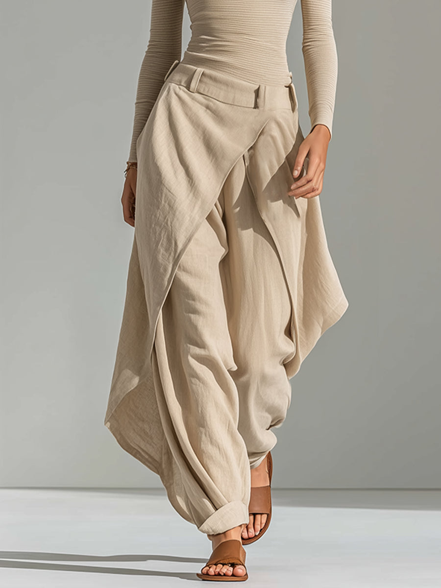 Delphine | Beige Boat-Neck Top and Wide Ruffle Pants