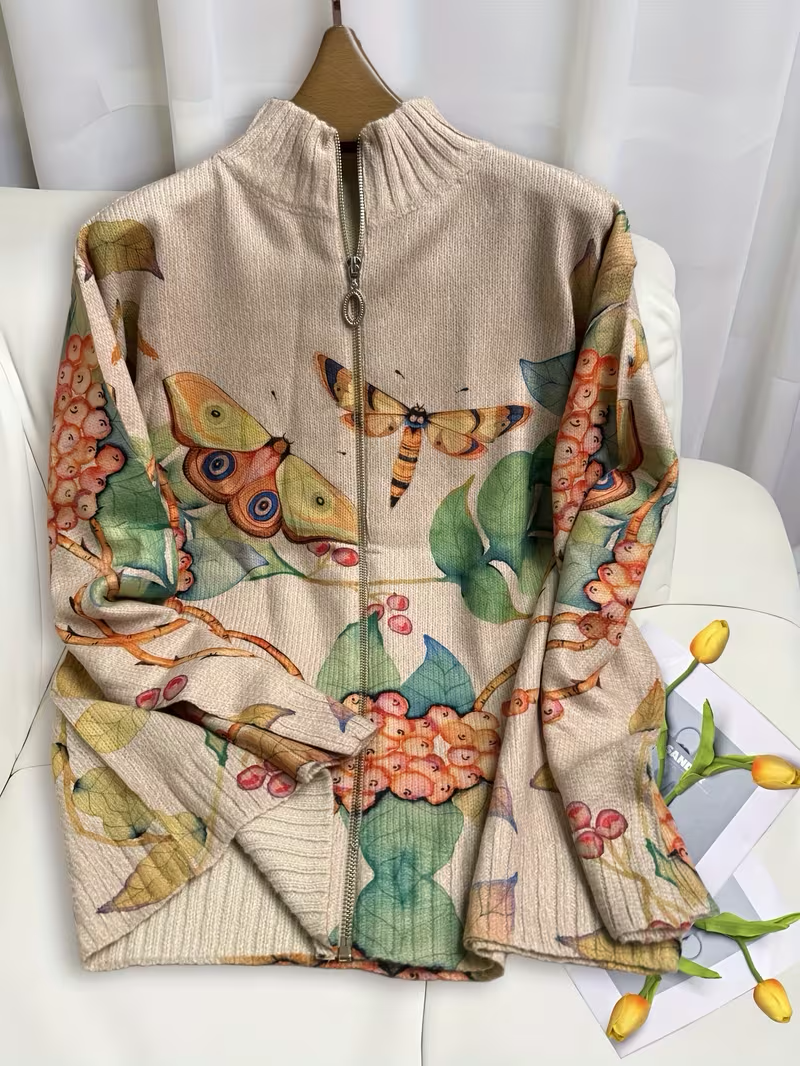 ISOLDE | BUTTERFLY GARDEN ZIP CARDIGAN