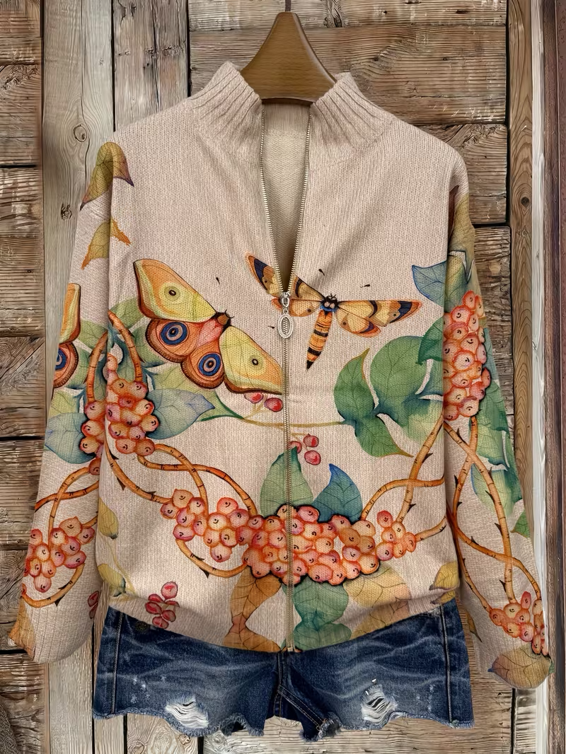 ISOLDE | BUTTERFLY GARDEN ZIP CARDIGAN