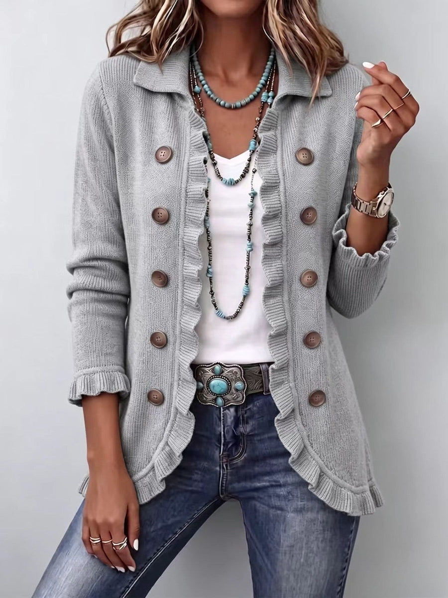 Elowen | Heather Gray Ribbed Knit Ruffle Jacket