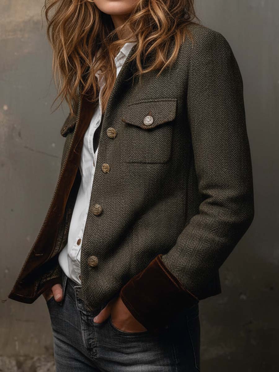 Natalia | houndstooth blazer with contrasting finish