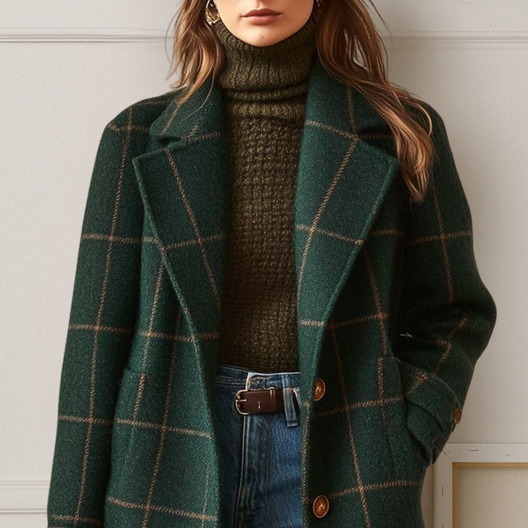 Long Checked Tweed Coat