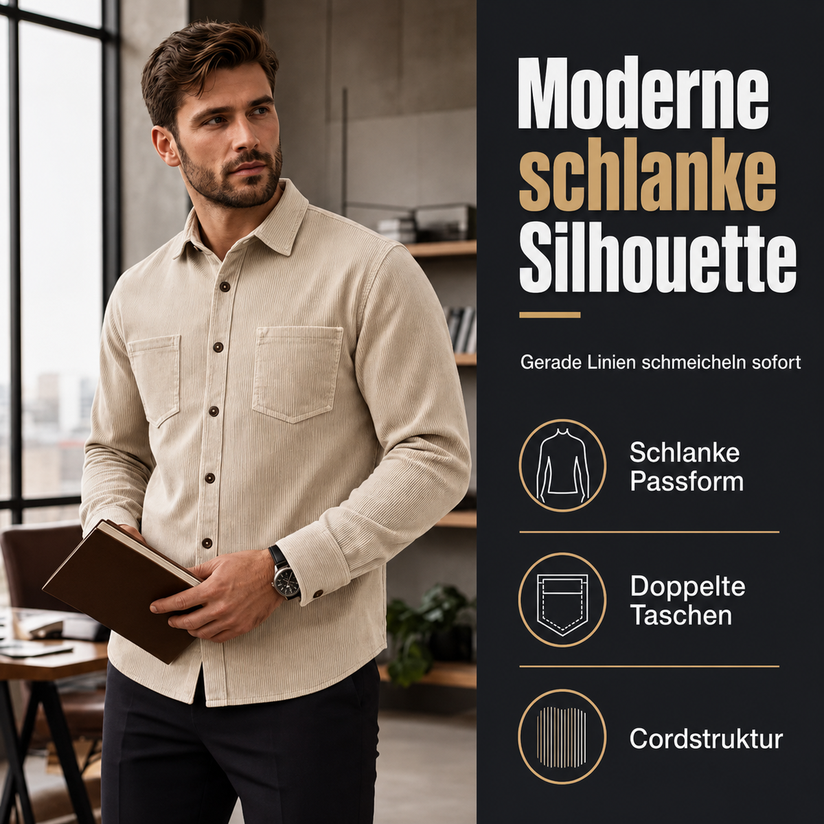 Romelos | Casual Men's Cord Shirt Jacket with Chest Pockets
