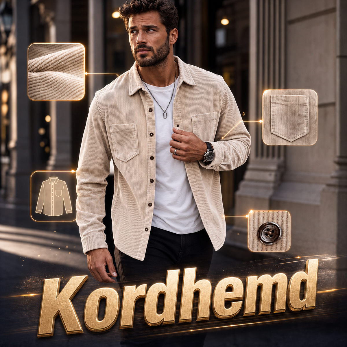 Romelos | Casual Men's Cord Shirt Jacket with Chest Pockets