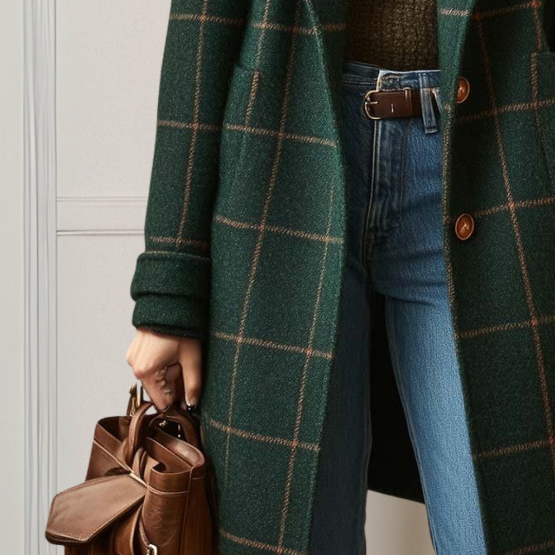 Long Checked Tweed Coat