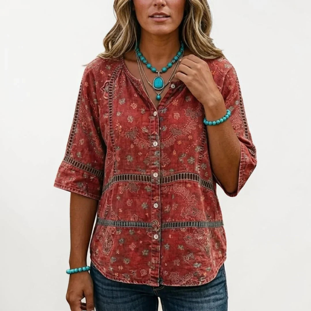 Fellie - Vintage Ethnic Print Blouse