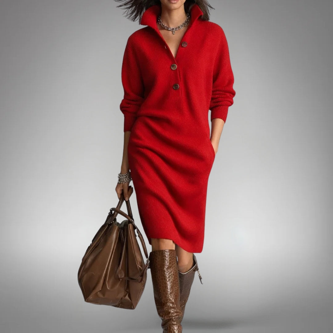 Oversized Knit Polo Midi Dress