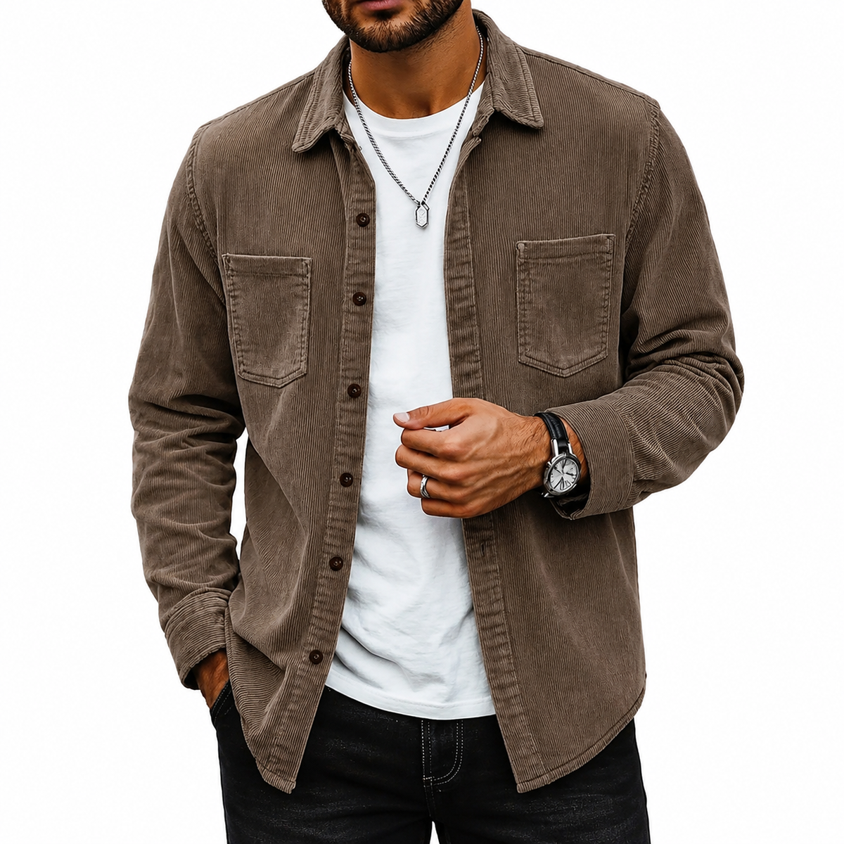 Romelos | Casual Men's Cord Shirt Jacket with Chest Pockets