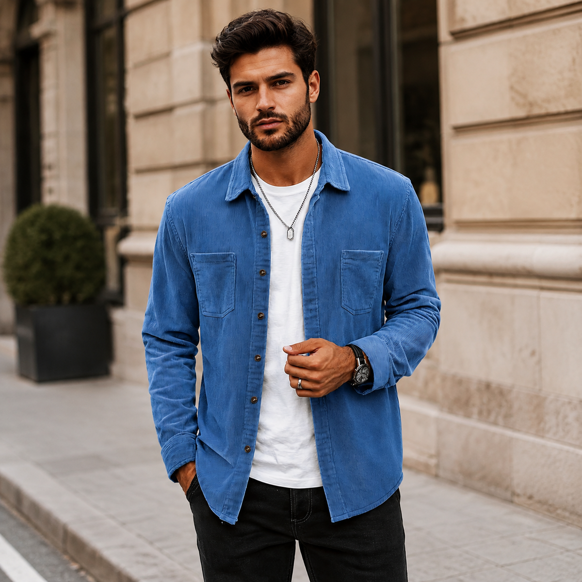 Romelos | Casual Men's Cord Shirt Jacket with Chest Pockets