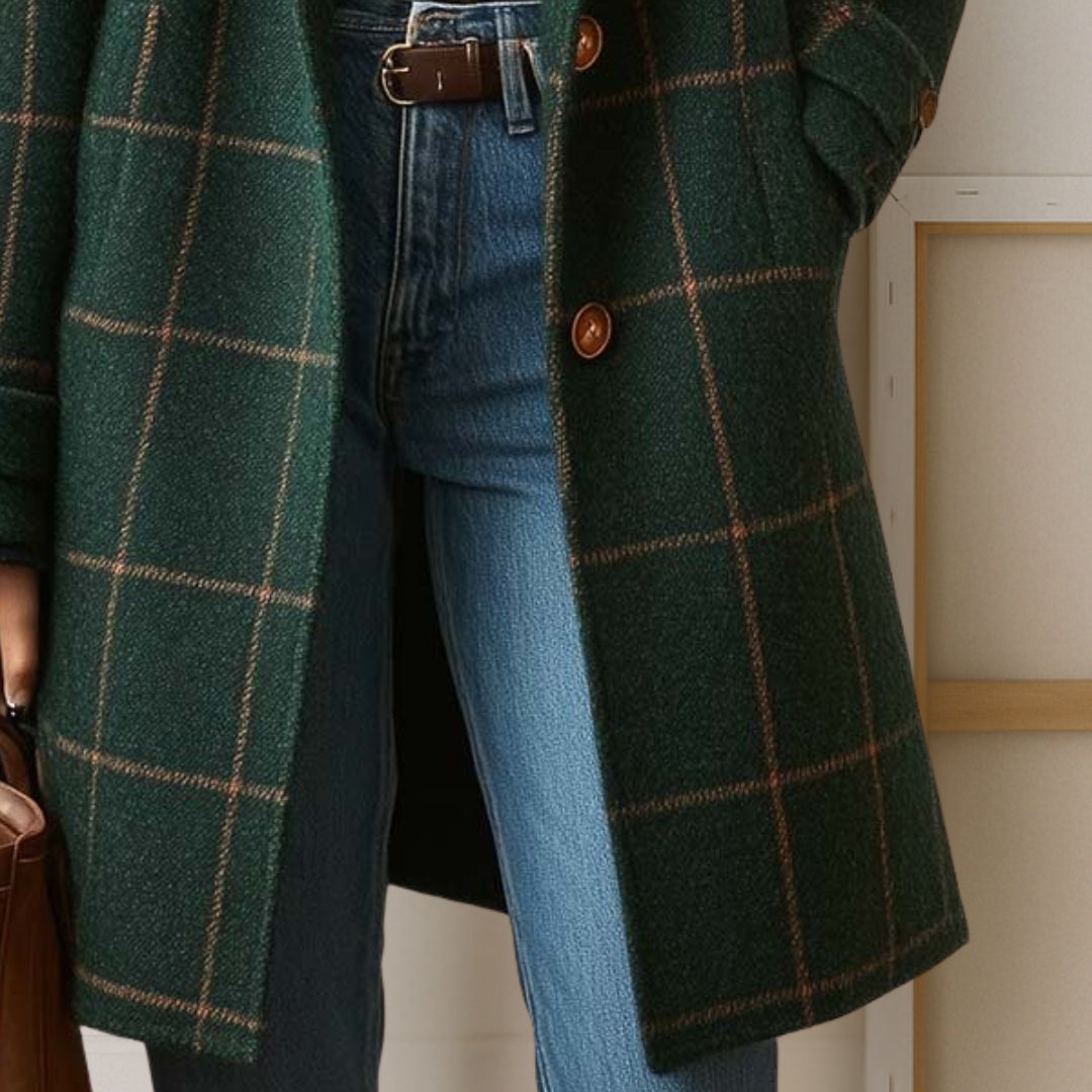 Long Checked Tweed Coat