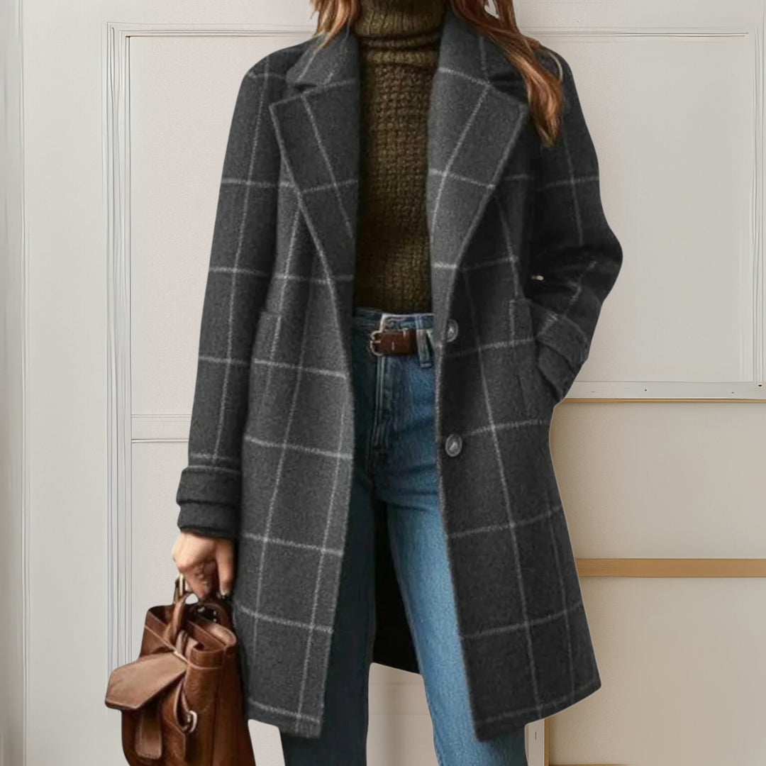 Long Checked Tweed Coat