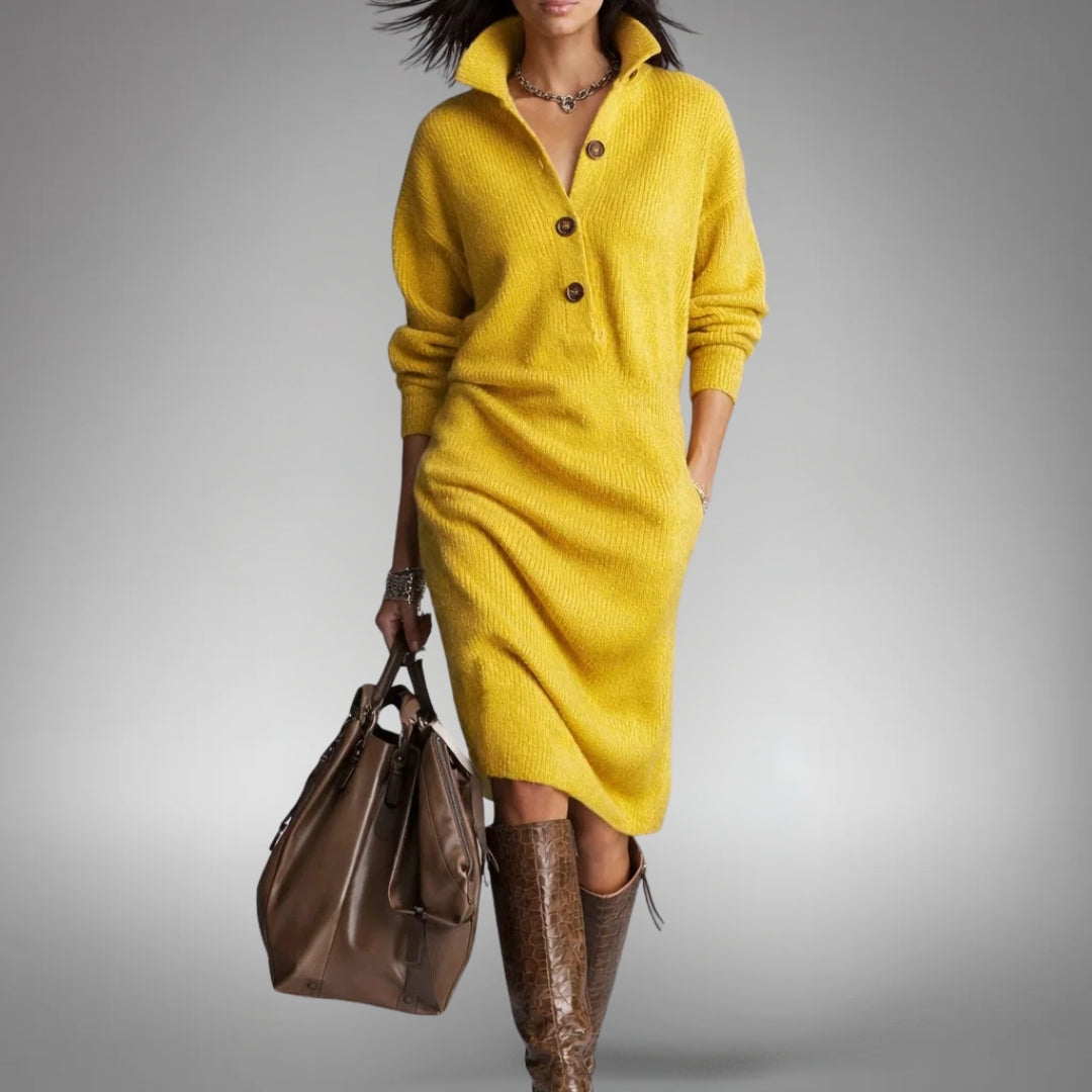 Oversized Knit Polo Midi Dress