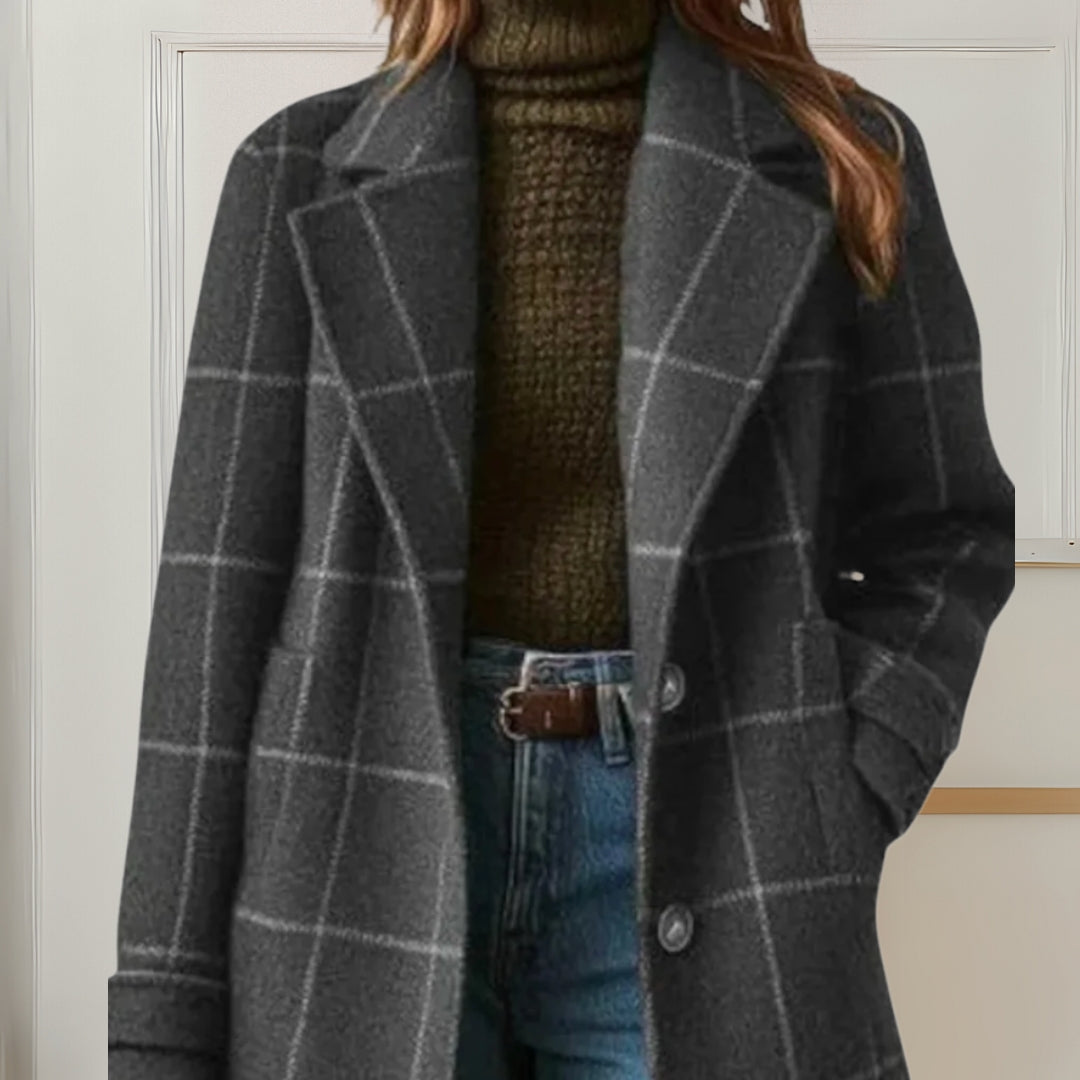 Long Checked Tweed Coat