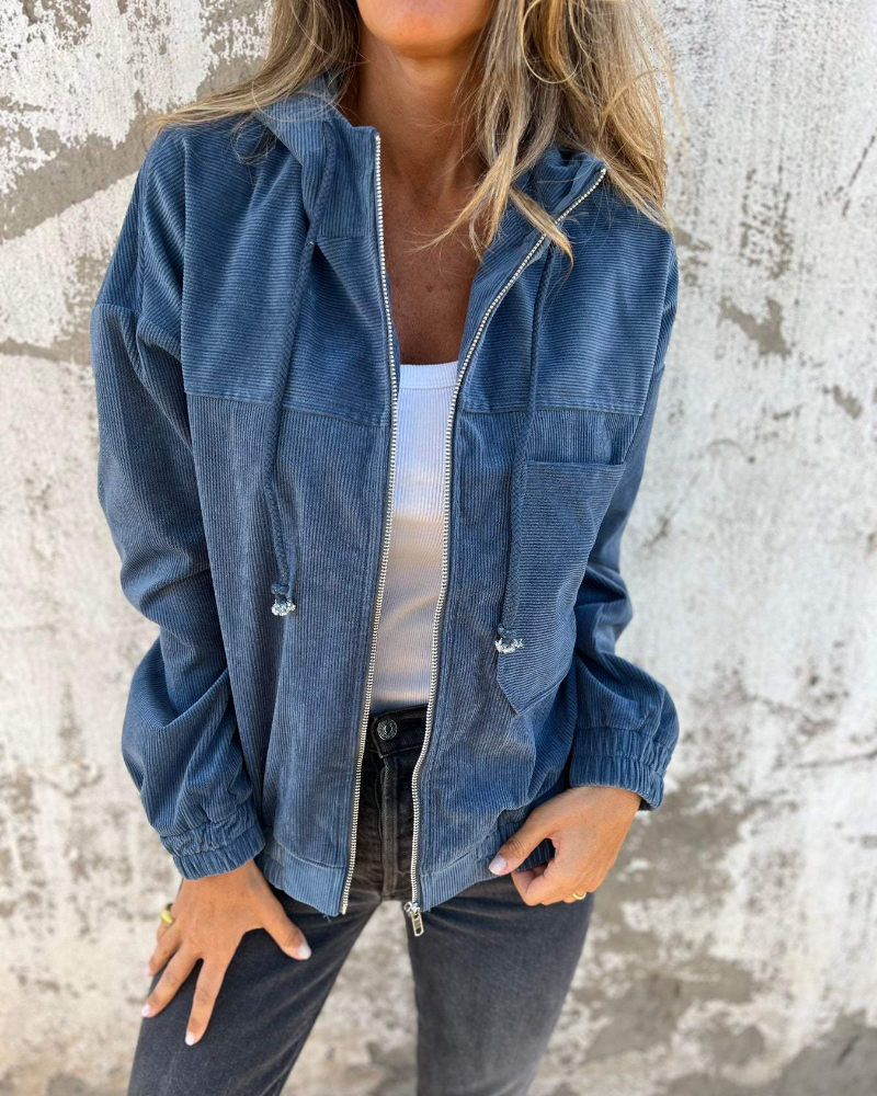 Cord Jacket with Zipper and Hood