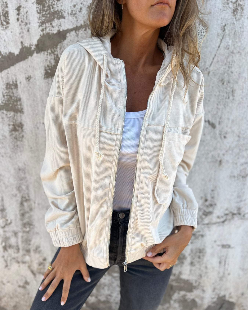 Cord Jacket with Zipper and Hood