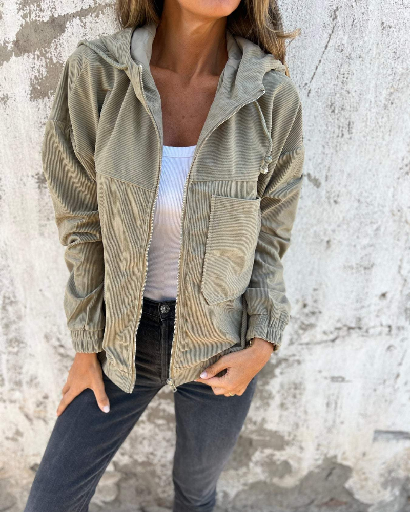 Cord Jacket with Zipper and Hood