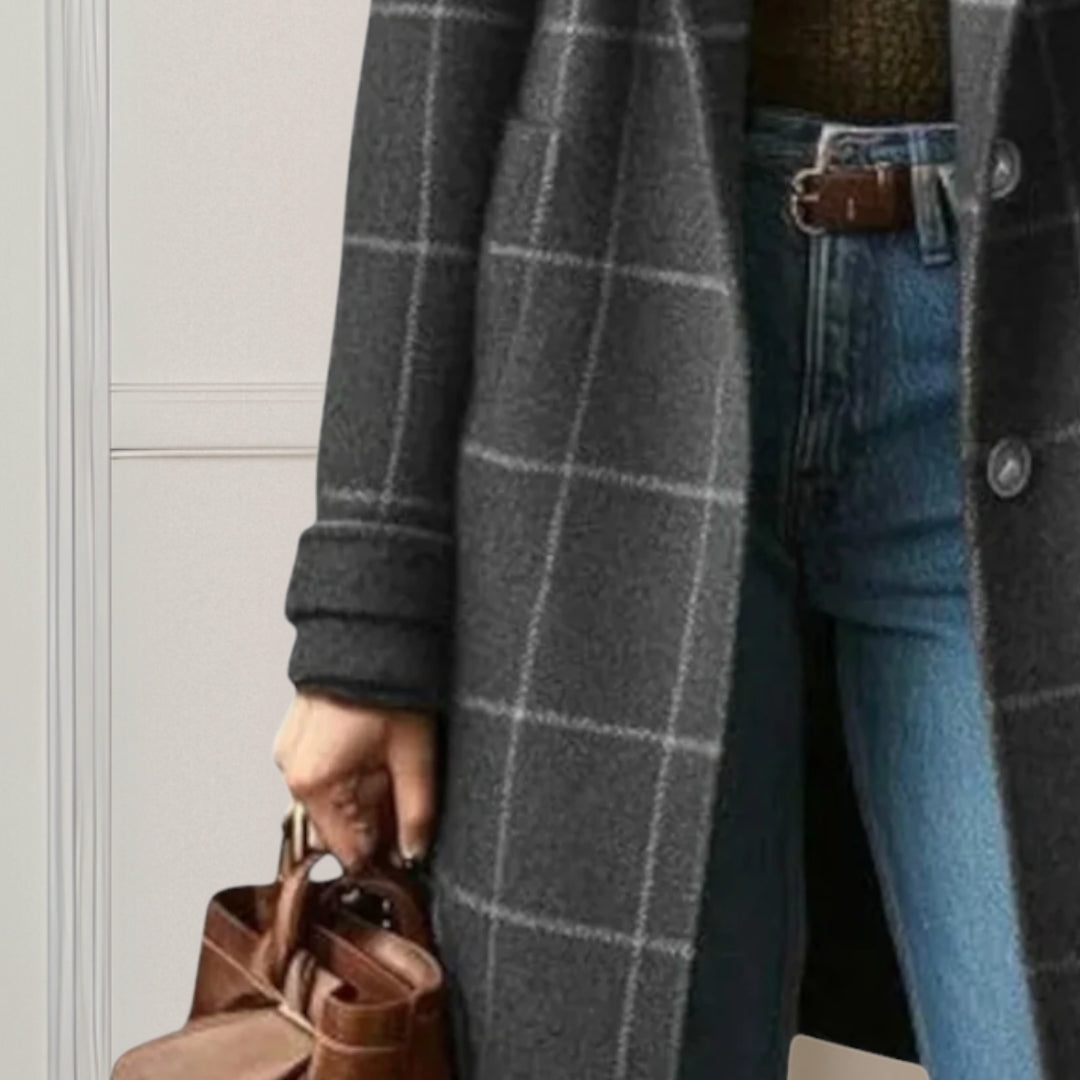 Long Checked Tweed Coat