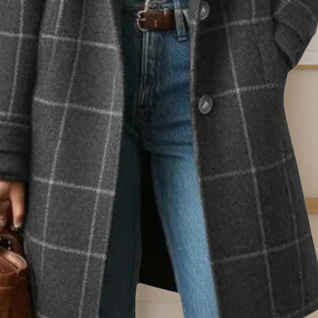 Long Checked Tweed Coat