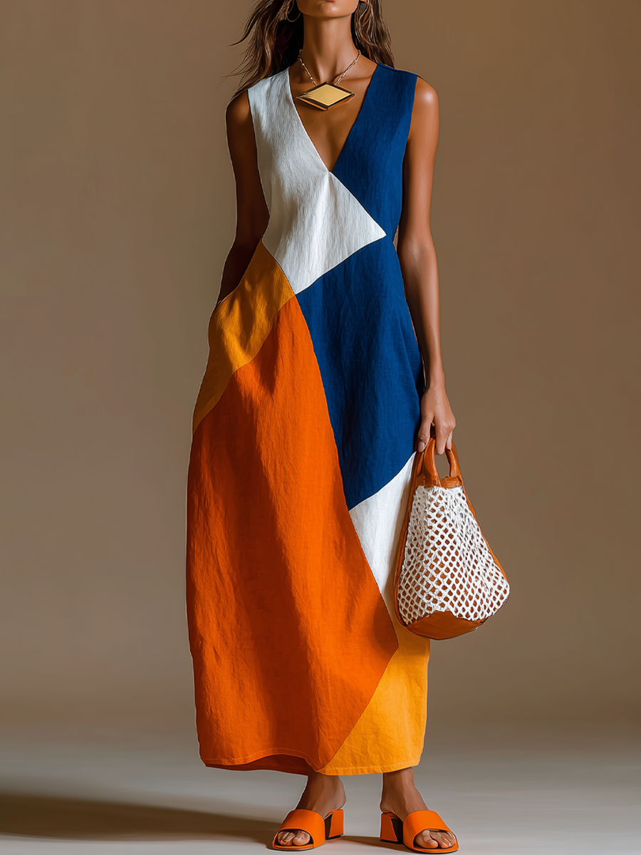 Sienna | Patchwork Cotton-Linen Maxi Dress