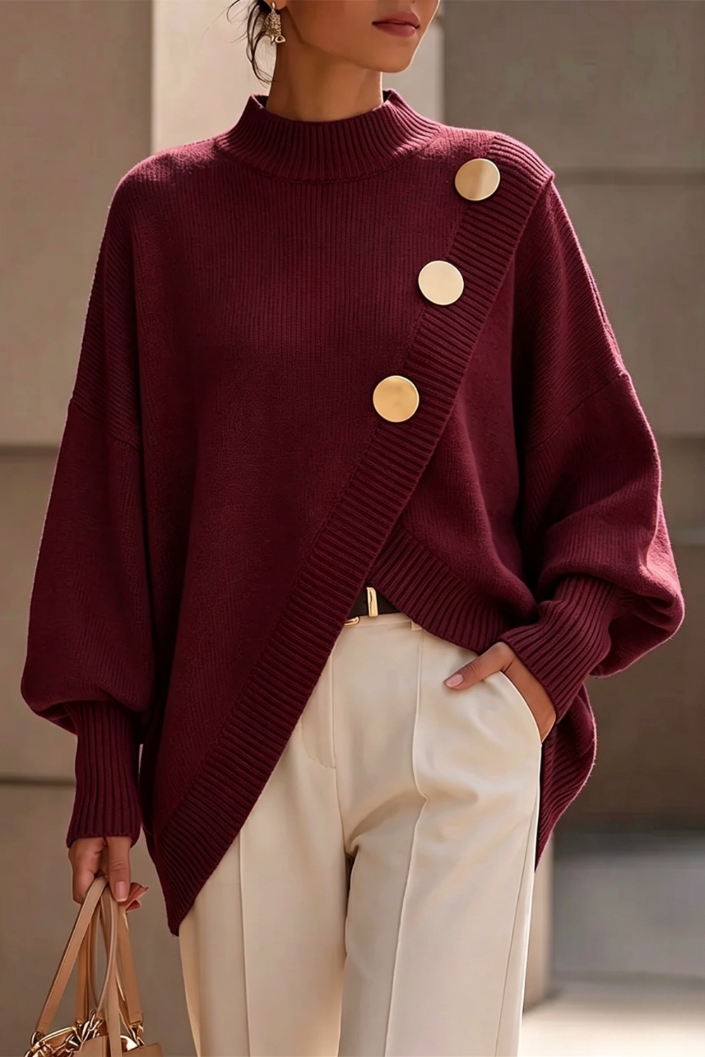 Marisse | Button Turtleneck Sweater