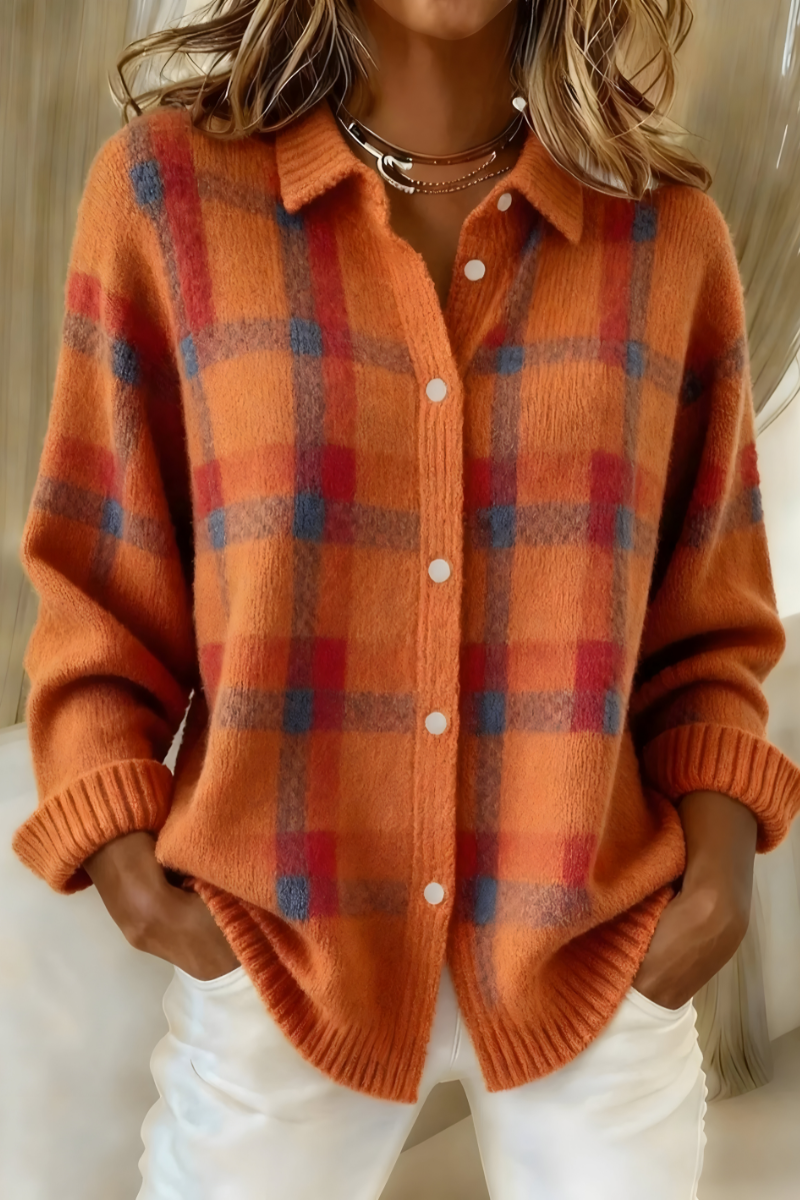 Cozy Plaid Knit Cardigan