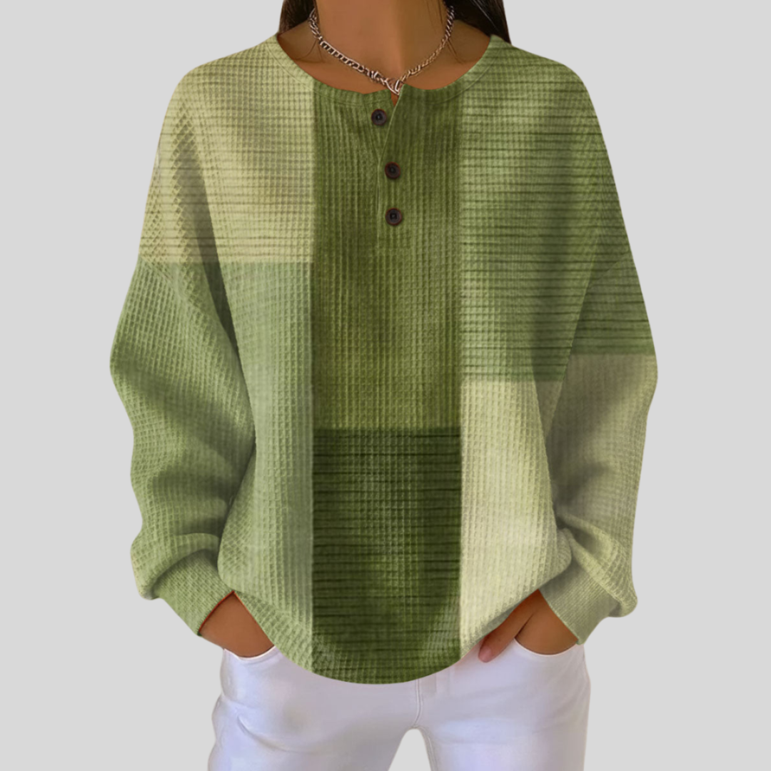 Verity - Waffle Knit Henley Sweatshirt