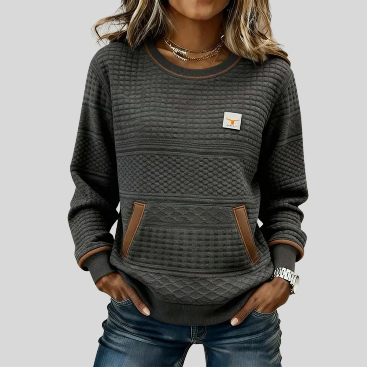 Maeve - Textured Colourblock Crew Neck Sweatshirt