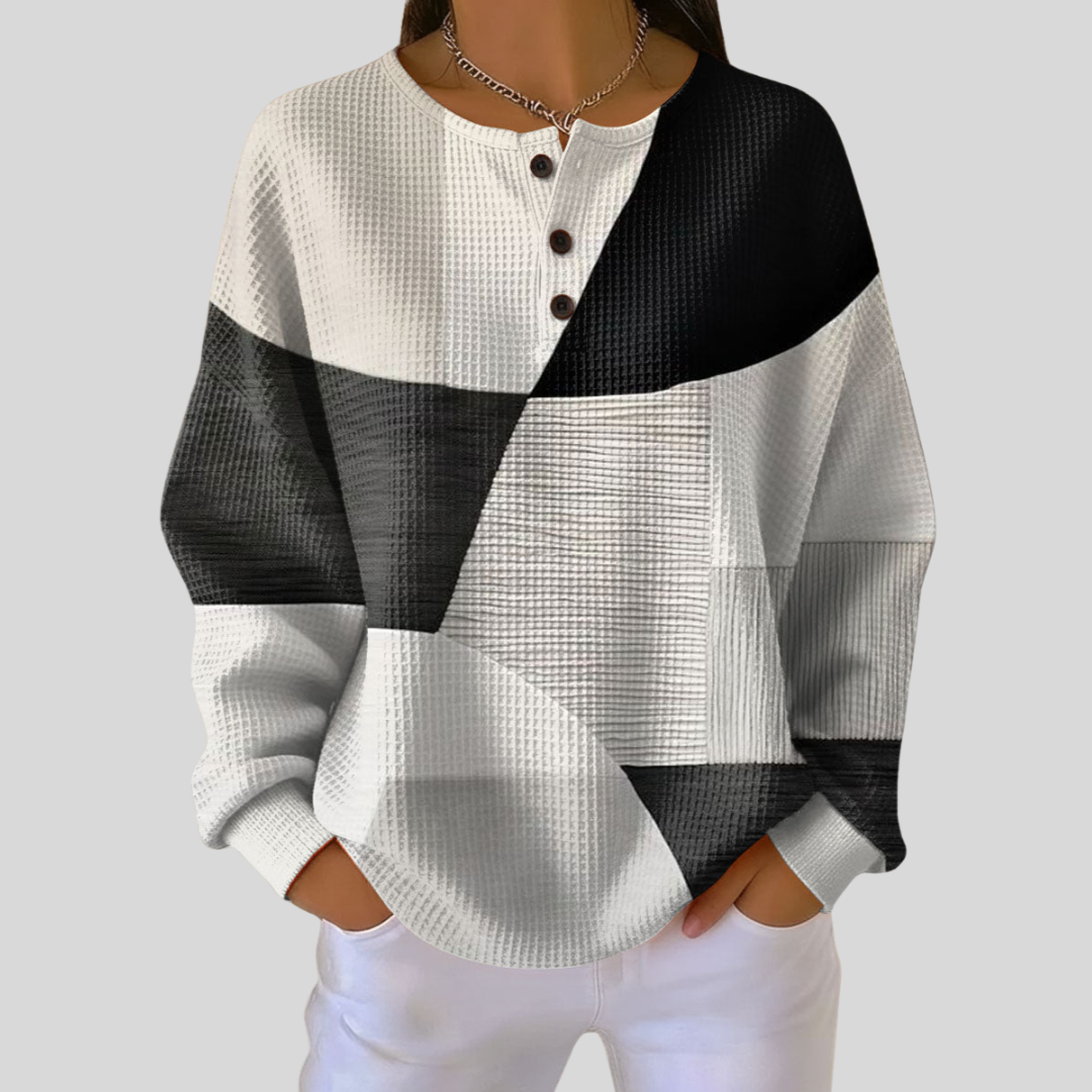 Annabelle - Waffle Knit Henley Sweatshirt