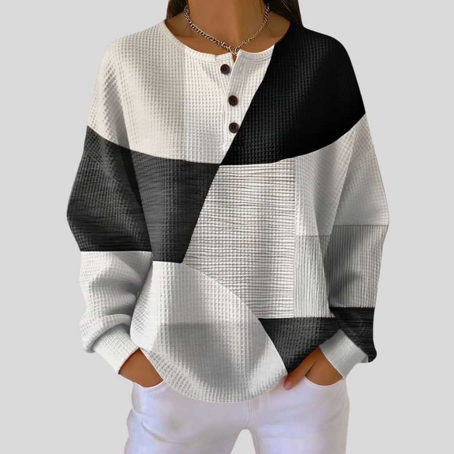 Annabelle - Waffle Knit Henley Sweatshirt