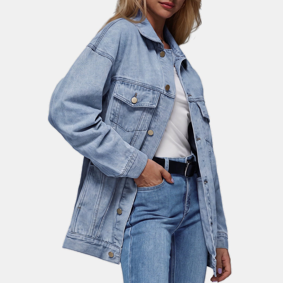 Women’s Oversized Denim Jacket with Snap Buttons