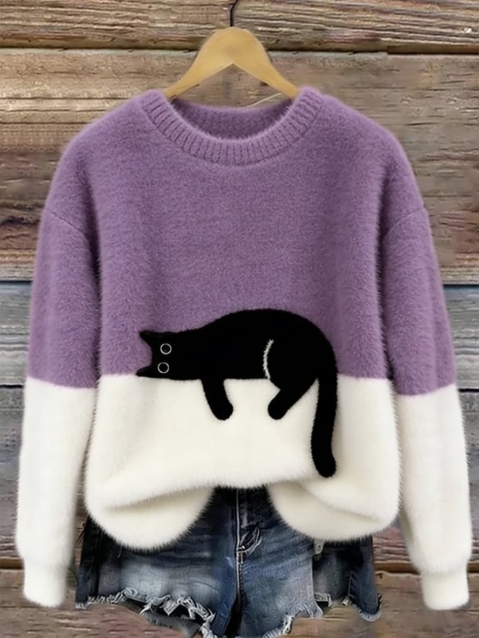 Carine | Oversized Cat Print Sweater