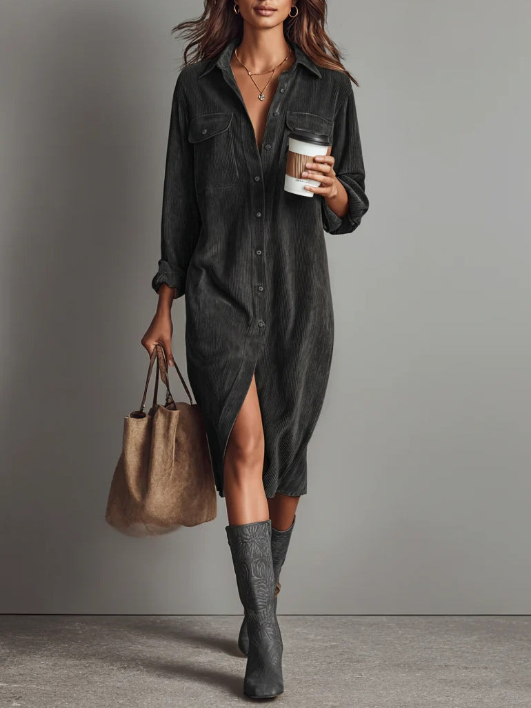 Béatrice | Corduroy Midi Dress with Pockets