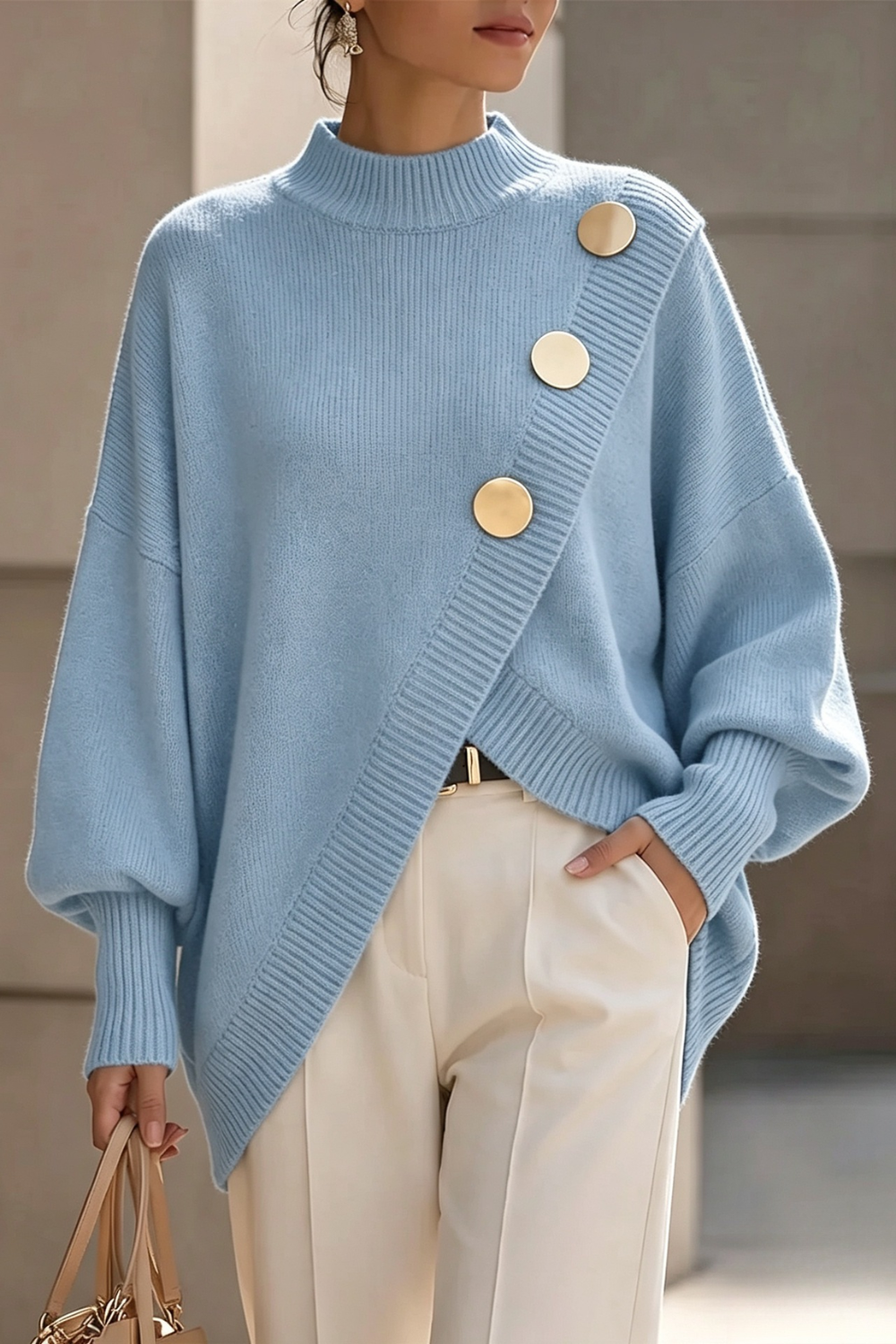 Marisse | Button Turtleneck Sweater