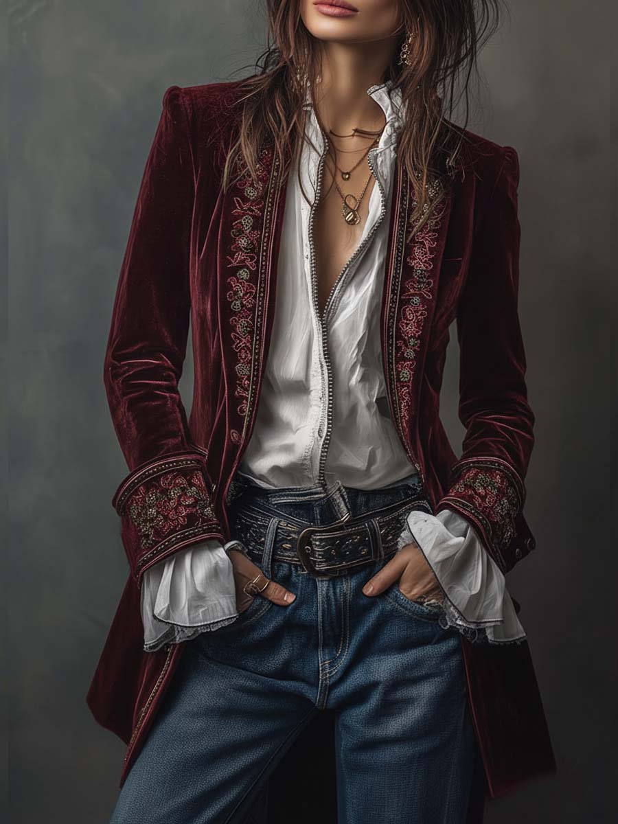 Emilia | Long Embroidered Women's Blazer