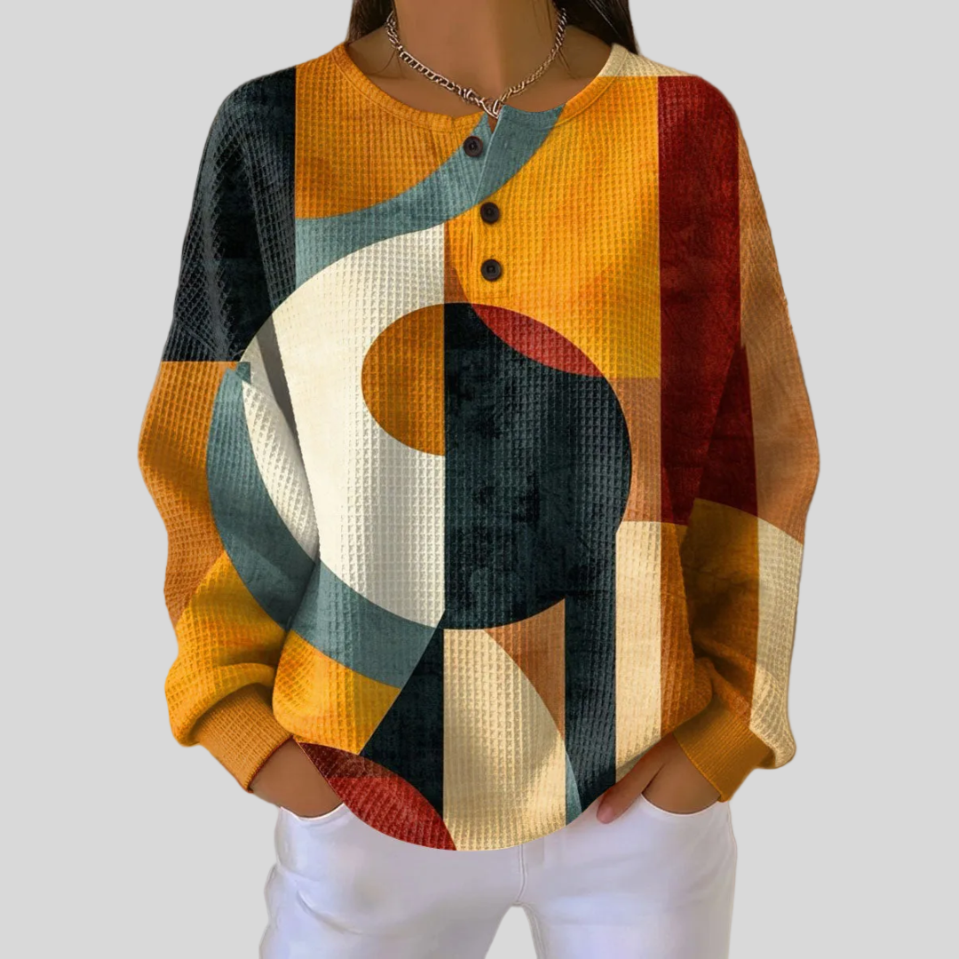 Winifred - Geometric Print Waffle Sweatshirt