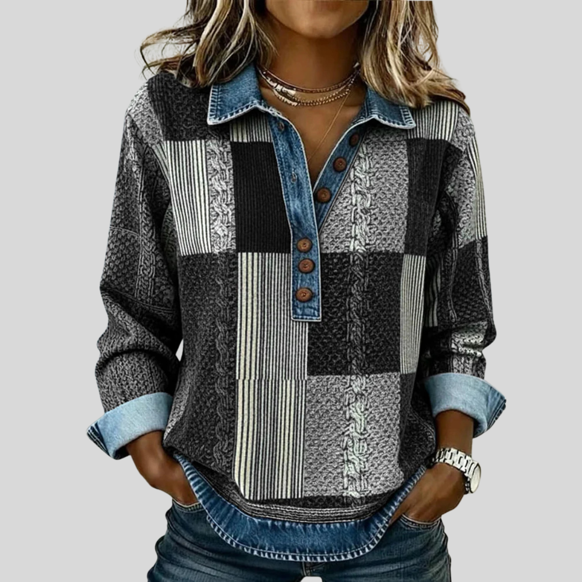 Seren - Colourblock Patchwork Sweatshirt