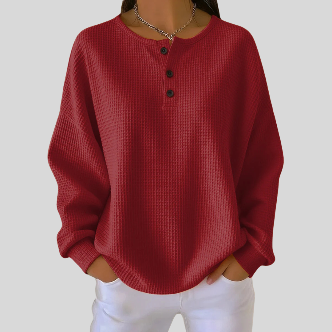 Iona - Relaxed Waffle Henley Top