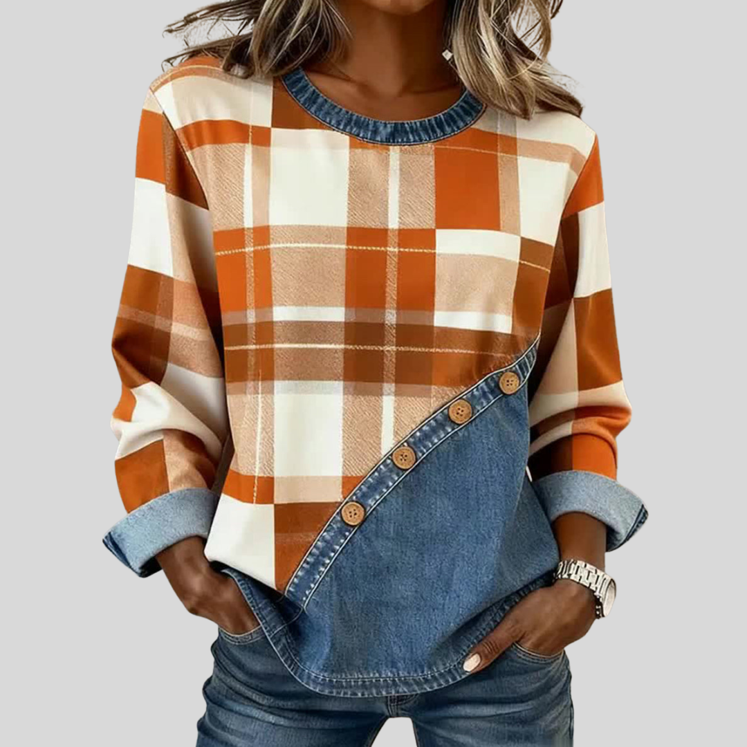 Tabitha - Patchwork Plaid Pullover Top