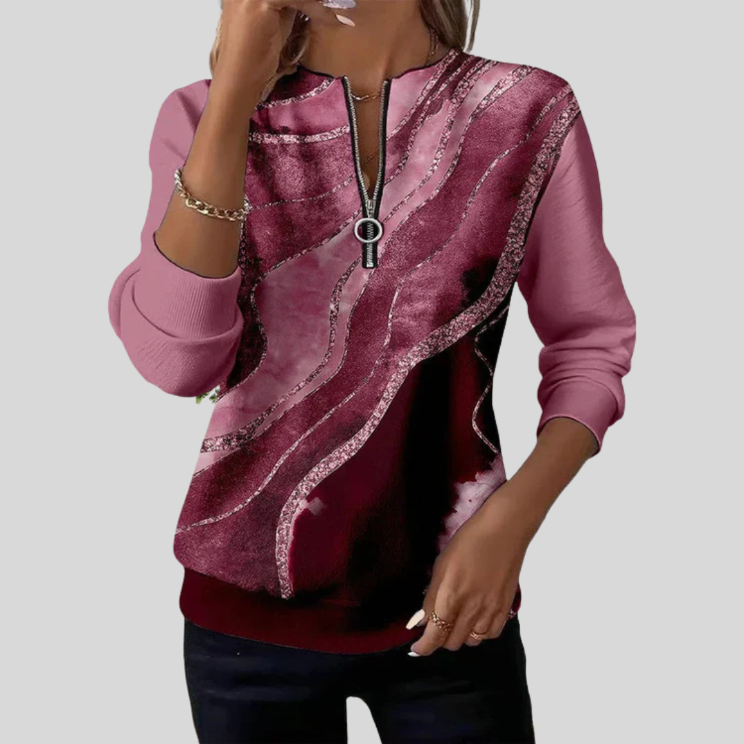 Saskia - Vintage Print Half-Zip Sweatshirt