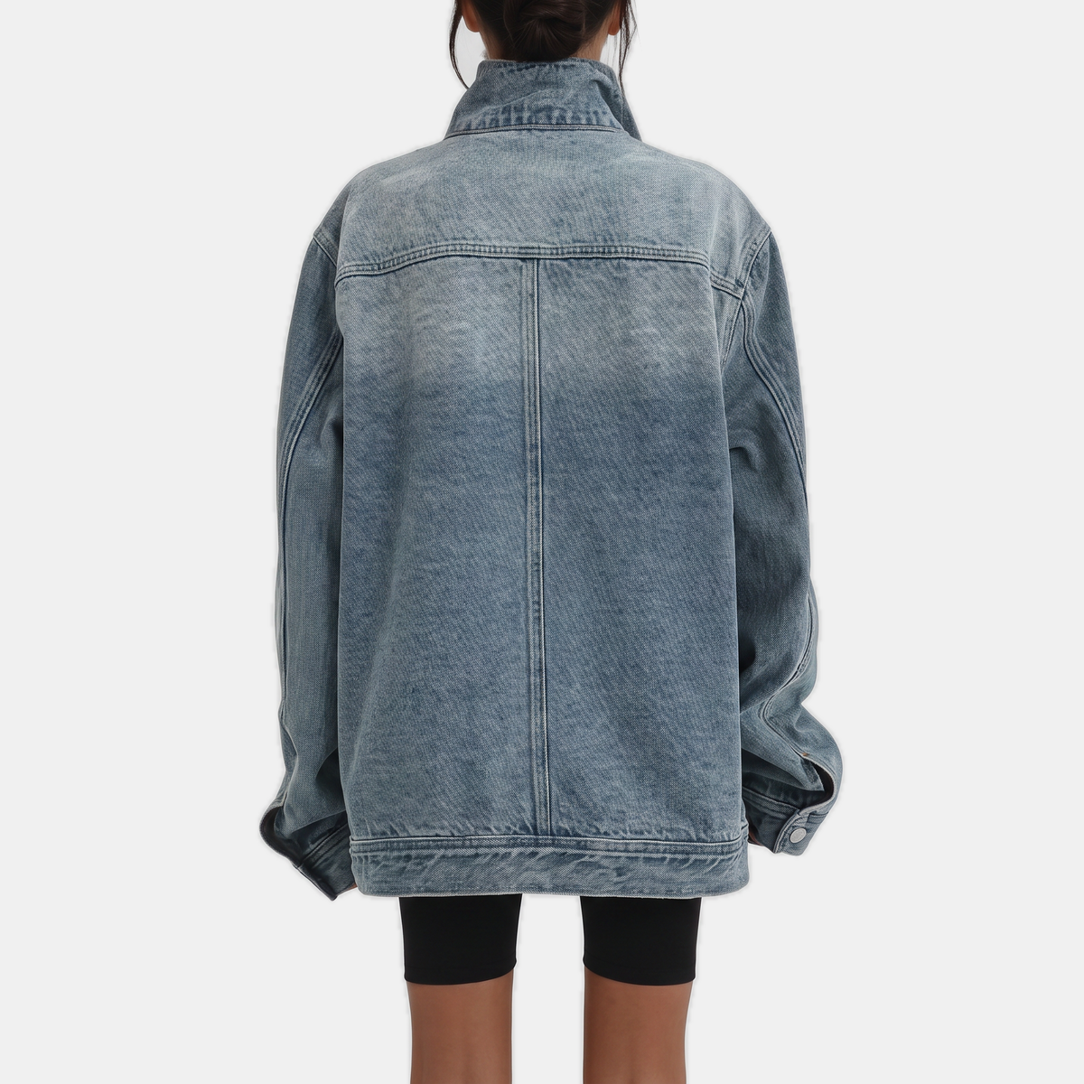 Women's Asymmetrical Button Placket Washed Denim Jacket