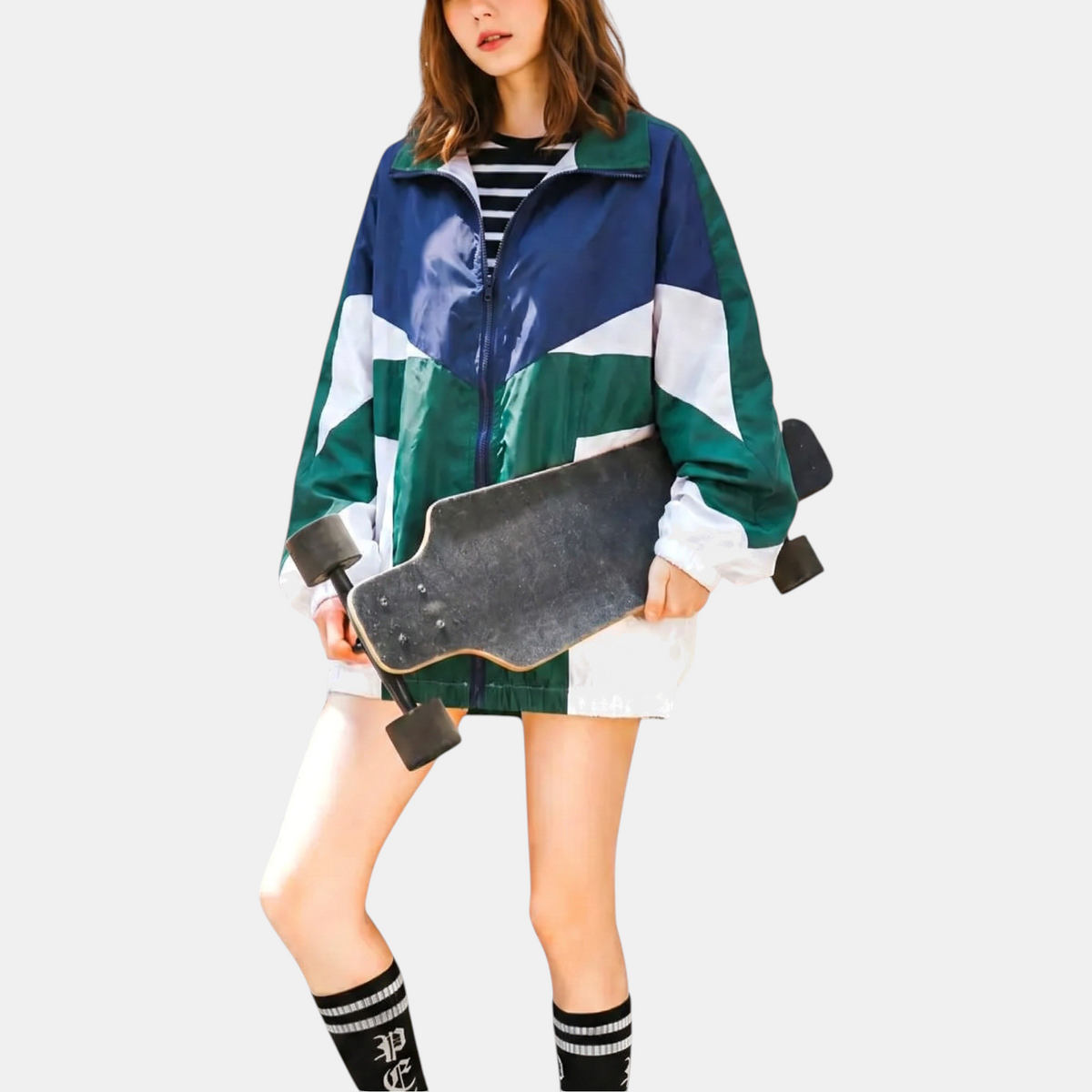 Women's Color Block Windbreaker Track Jacket Oversized