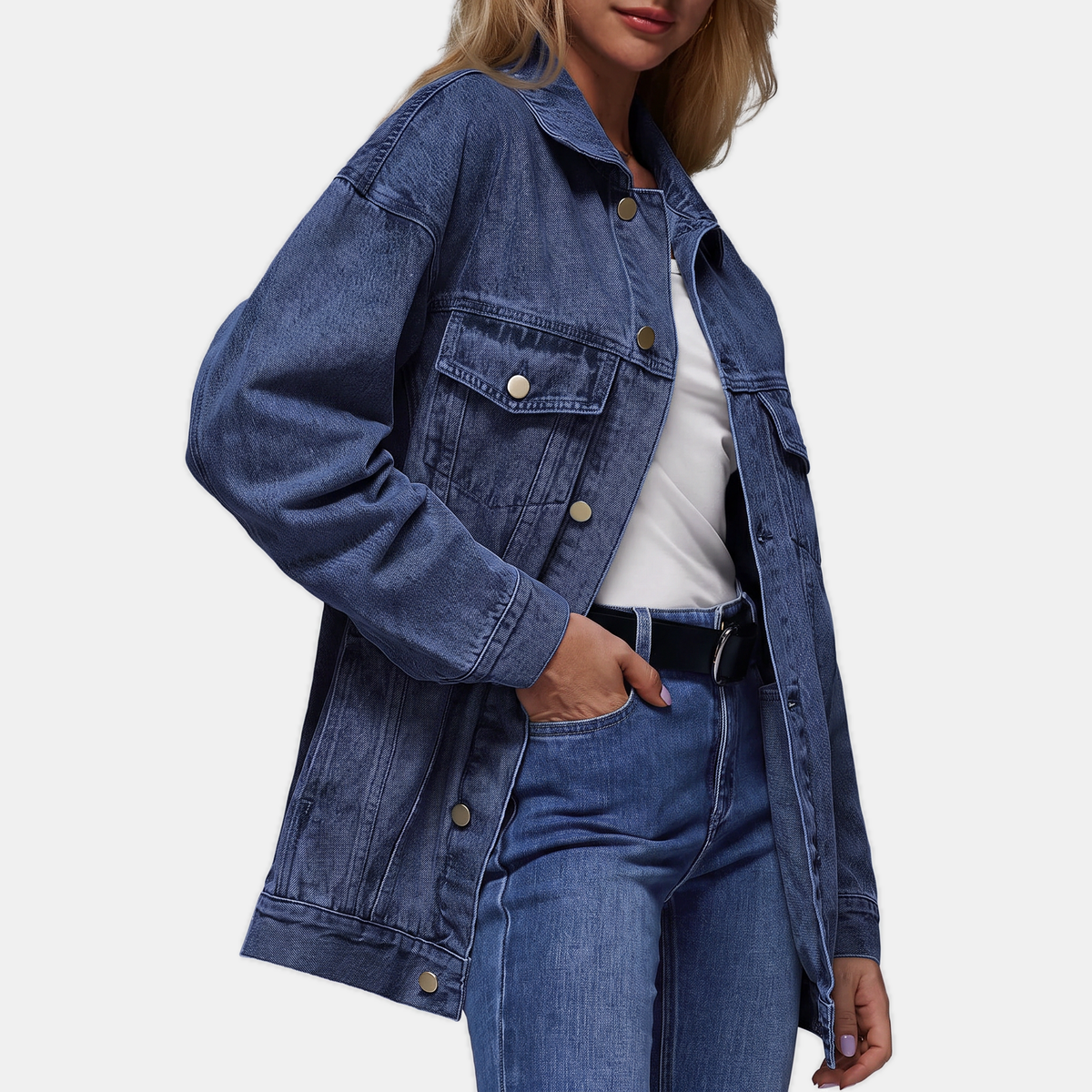 Women’s Oversized Denim Jacket with Snap Buttons