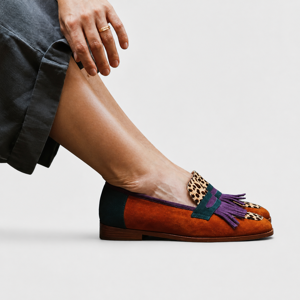 Luise | Brown Moccasins with Leopard Print