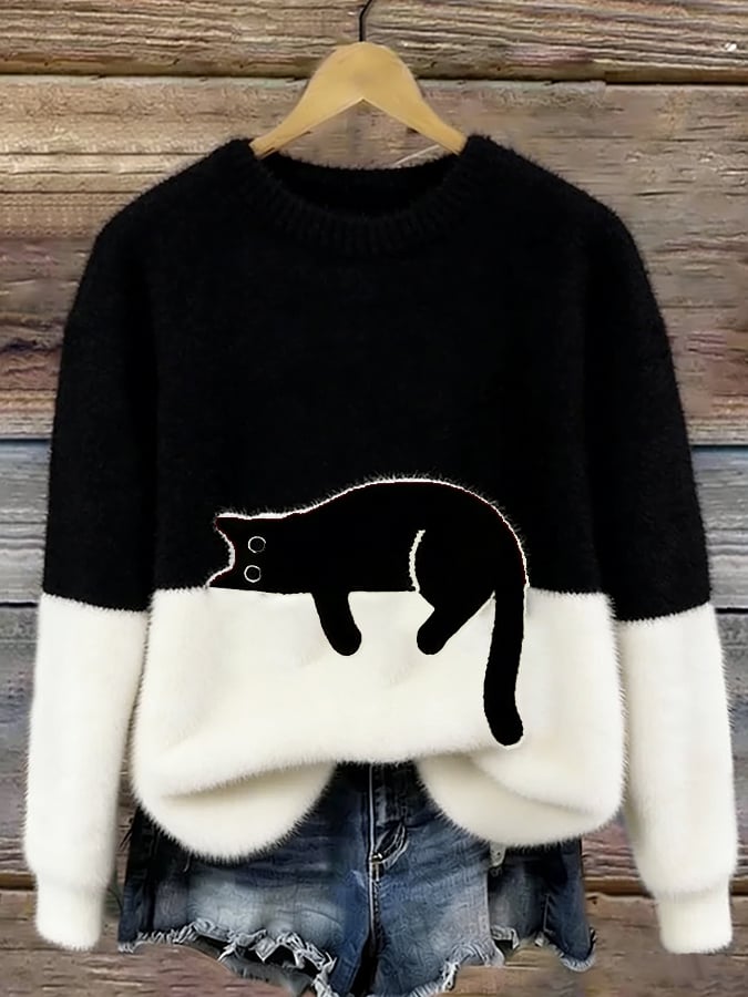 Carine | Oversized Cat Print Sweater