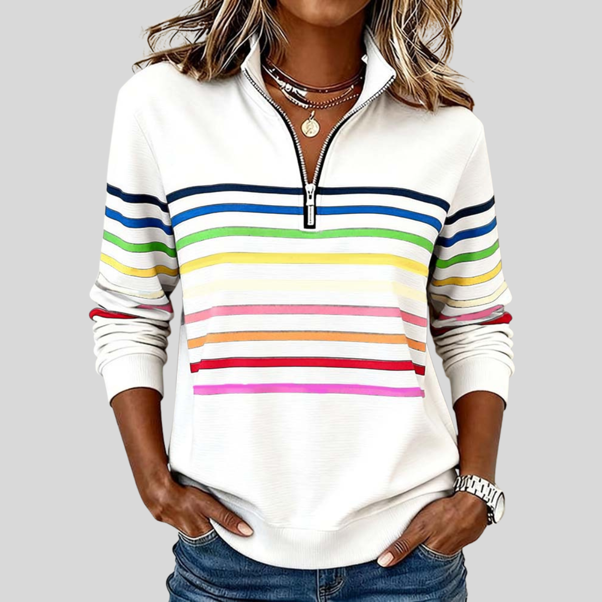 Bryony - Colourful Striped Quarter-Zip Sweatshirt